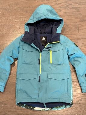 Burton Boys Dugout Snowboard Jacket Blue Marble Print Size S 7/8 Winter Ski Coat
